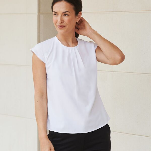 WOMENS pleat front short sleeve blouse. Thumbnail